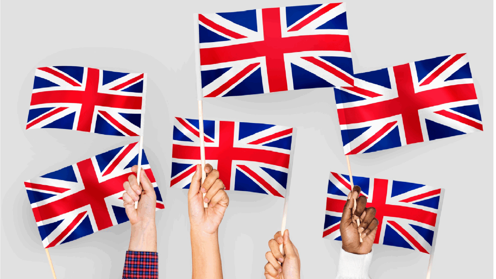 Hands waving the union jack